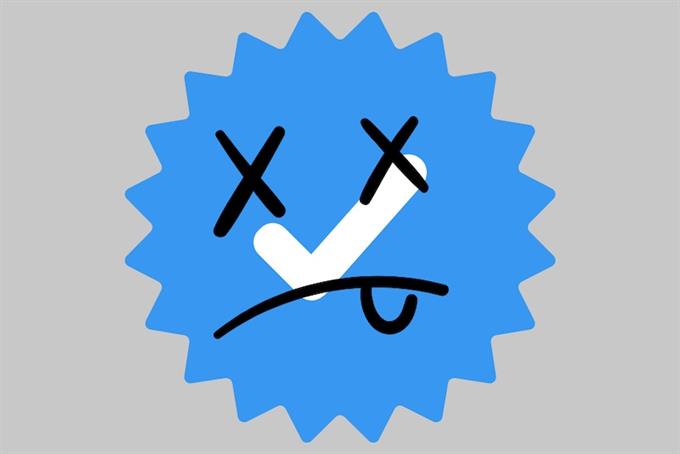 Twitter blue checkmark badge with face with X eyes
