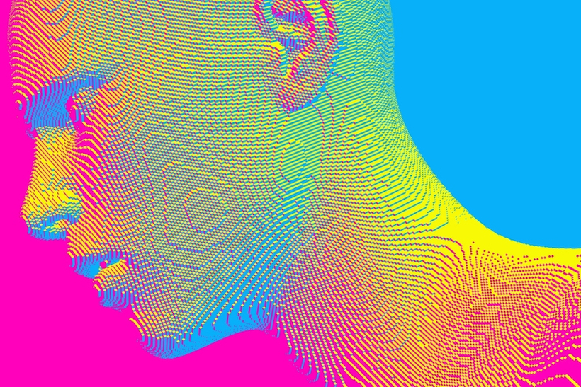 Colorful digital render of person's face