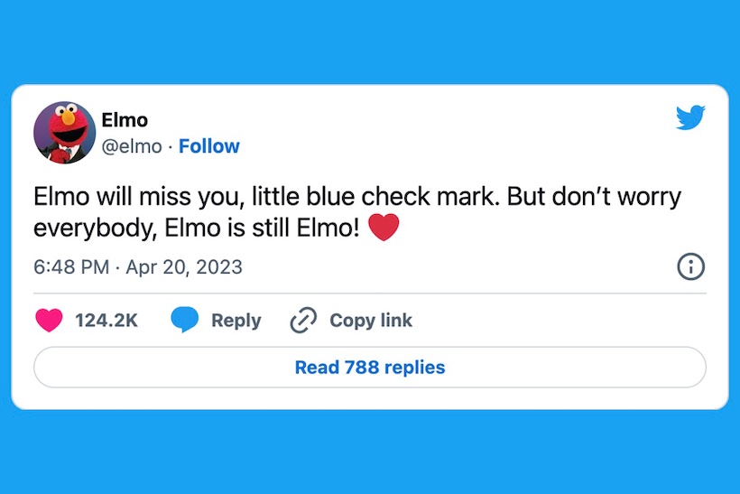 Sesame Street character Elmo tweets about losing his verification badge