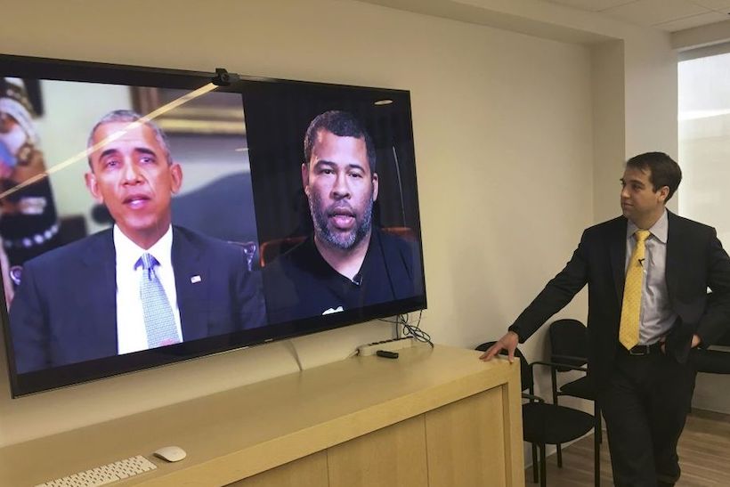 Paul Scharre, senior fellow, Center for a New American Security, views a deepfake video of former president Barack Obama