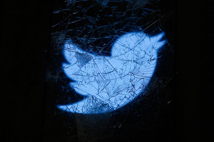 Twitter logo behind cracked screen