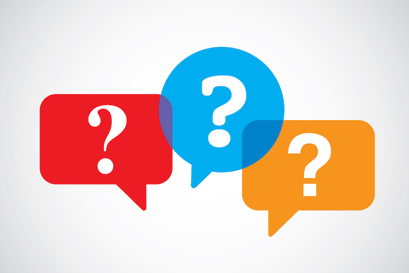 Clip art of three question marks in word bubbles