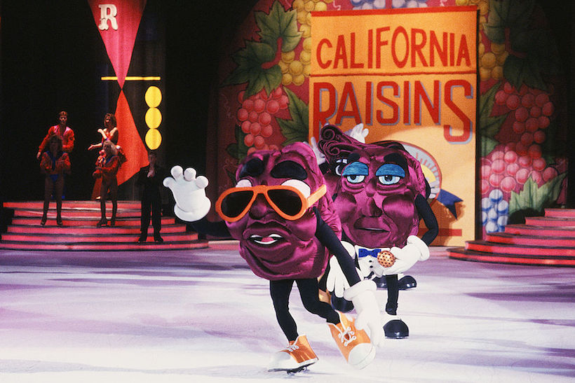 The dancing California Raisins on stage in 1988